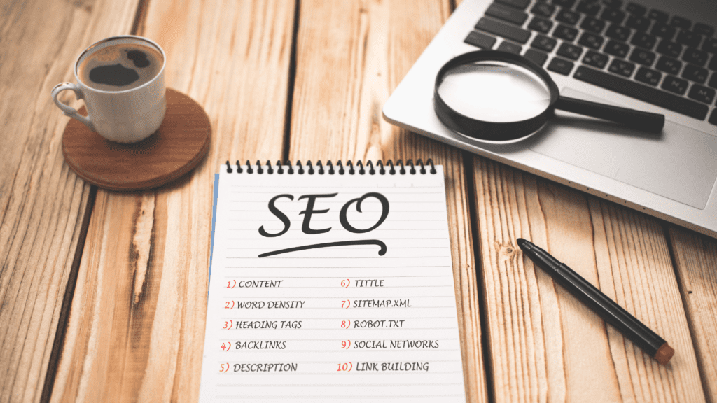 List of SEO points including keywords and heading tags