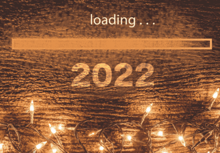Fairy lights with computer loading bar above 2022